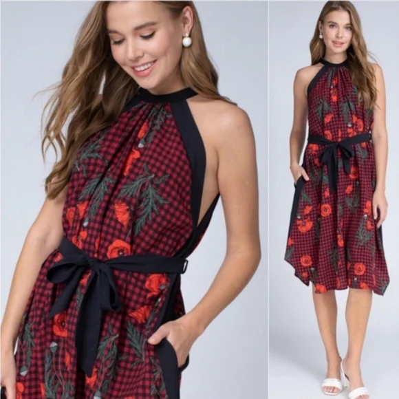 Floral Rose Plaid Dress - Picture 4 of 4